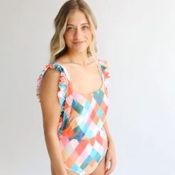 Piper & Scoot SWIM: The Octavia Ruffle Detail One Piece In Pink Combo