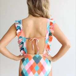 Piper & Scoot SWIM: The Octavia Ruffle Detail One Piece In Pink Combo