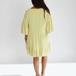 Piper & Scoot The Enzo Textured Square Neck Dress In Lemon Grass