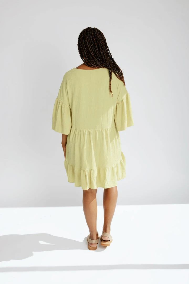 Piper & Scoot The Enzo Textured Square Neck Dress In Lemon Grass