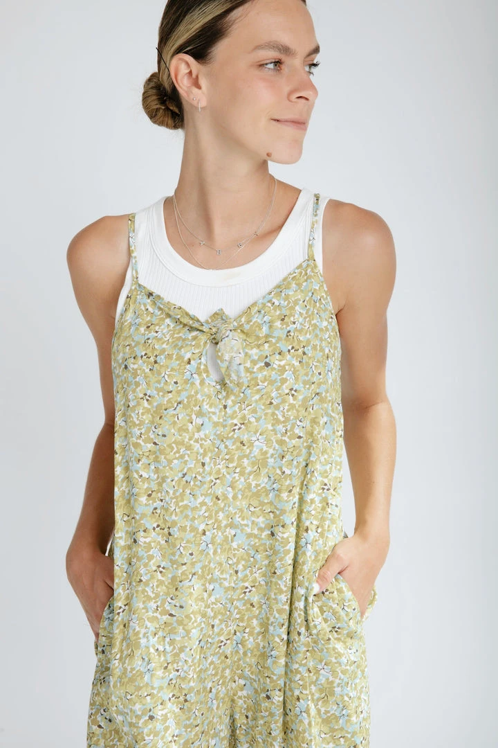 Piper & Scoot Bottoms + Jumpsuits The Bess Tie Jumpsuit In Chartreuse Floral