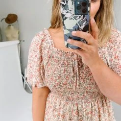 Piper & Scoot Dresses The Magnus Smocked Floral Midi Dress In Faded Peach