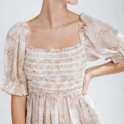 Piper & Scoot The Tobias Smocked Floral Dress In Natural