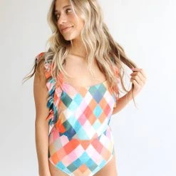 Piper & Scoot SWIM: The Octavia Ruffle Detail One Piece In Pink Combo