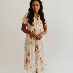 Piper & Scoot The Brom Floral Ruffle Dress In Ivory