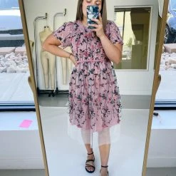 Piper & Scoot Dresses The Asha Embroidered Lace Detail Dress In Blush