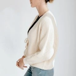 Piper & Scoot The Garda Front Tie Cardigan In Cream
