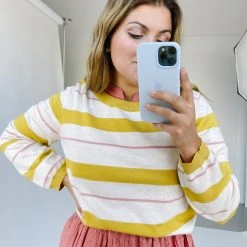 Piper & Scoot Tops The Sally Striped Pullover Sweater In Mustard