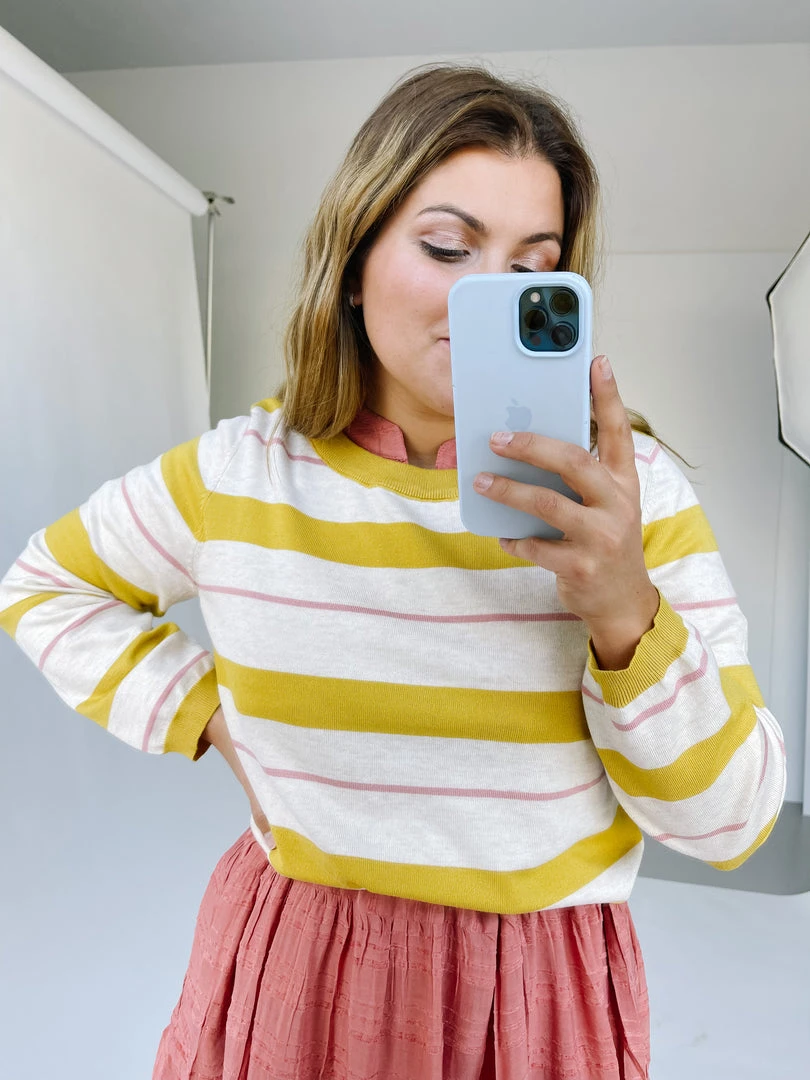 Piper & Scoot Tops The Sally Striped Pullover Sweater In Mustard