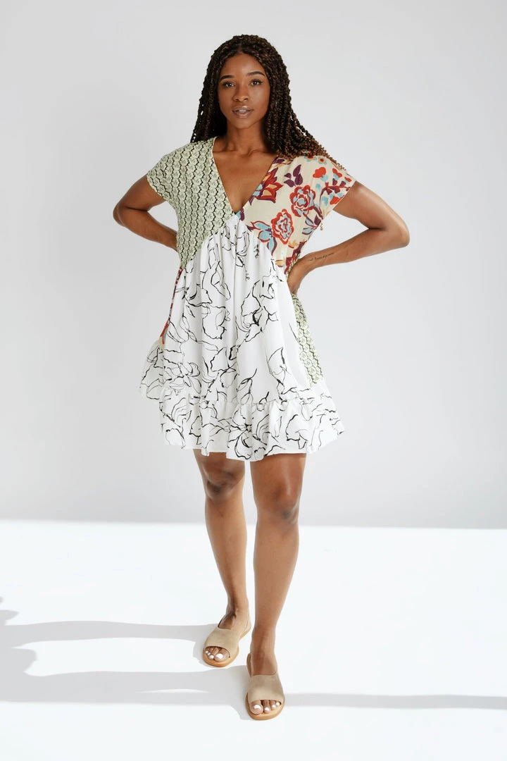 Piper & Scoot The Nessa Woven Color Block Dress In Lime Multi