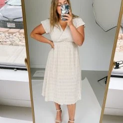 Piper & Scoot The Milan Textured Midi Dress In Taupe