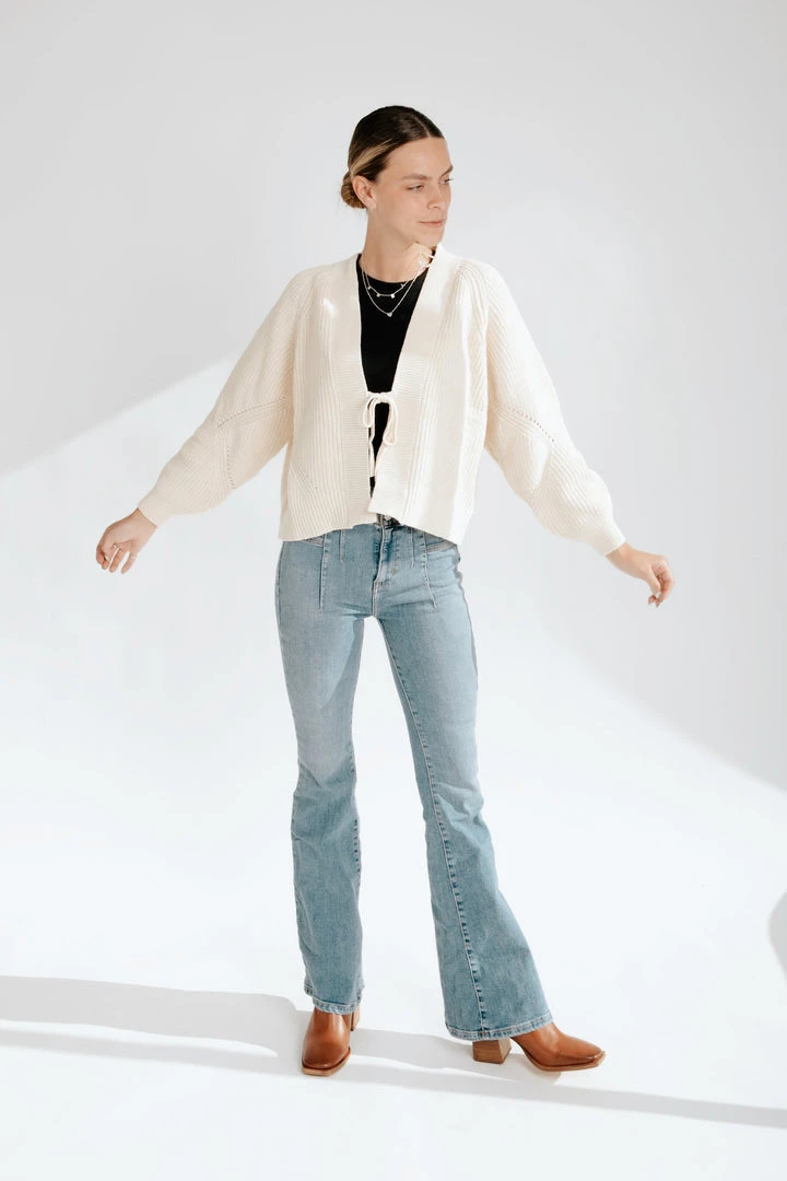 Piper & Scoot The Garda Front Tie Cardigan In Cream