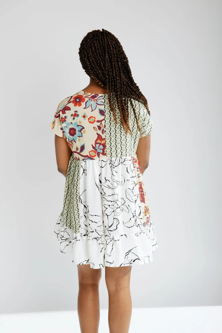 Piper & Scoot The Nessa Woven Color Block Dress In Lime Multi