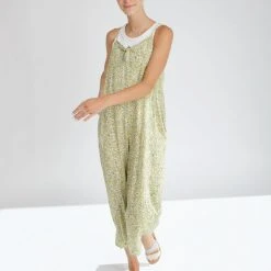 Piper & Scoot Bottoms + Jumpsuits The Bess Tie Jumpsuit In Chartreuse Floral