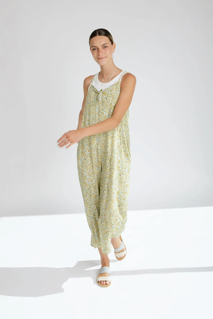 Piper & Scoot Bottoms + Jumpsuits The Bess Tie Jumpsuit In Chartreuse Floral