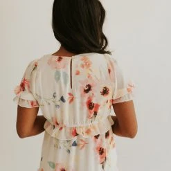 Piper & Scoot The Brom Floral Ruffle Dress In Ivory