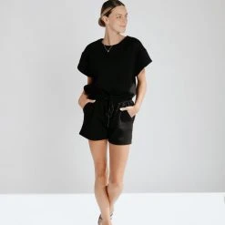 Piper & Scoot The Mozzie Textured Short In Black Bottoms + Jumpsuits