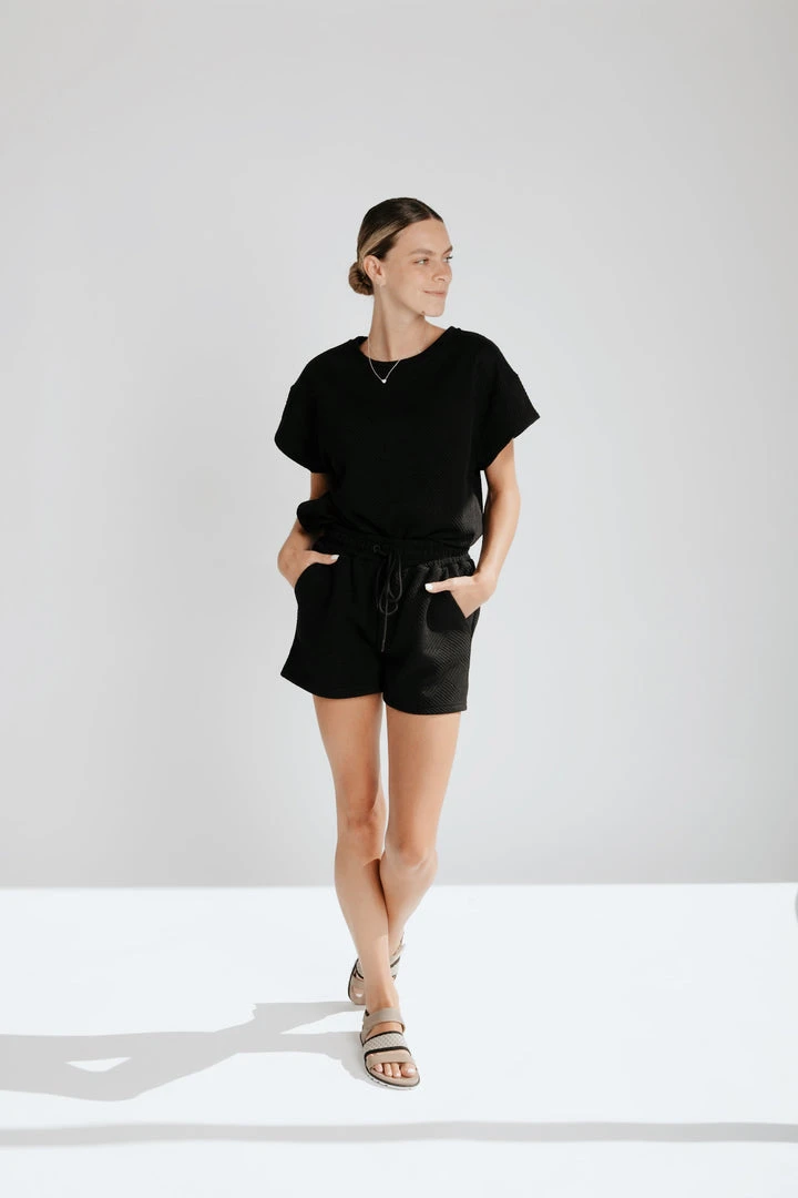 Piper & Scoot The Mozzie Textured Short In Black Bottoms + Jumpsuits