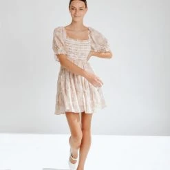 Piper & Scoot The Tobias Smocked Floral Dress In Natural