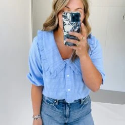 Piper & Scoot Tops The Judith Detail Collared Blouse In Blue