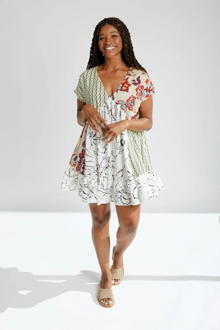 Piper & Scoot The Nessa Woven Color Block Dress In Lime Multi