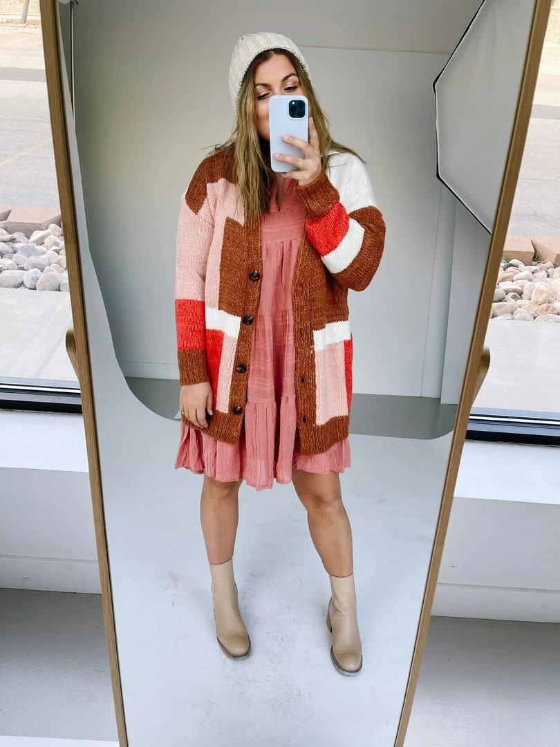 Piper & Scoot The Elijah Color Block Cardigan In Camel