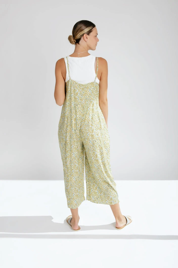Piper & Scoot Bottoms + Jumpsuits The Bess Tie Jumpsuit In Chartreuse Floral