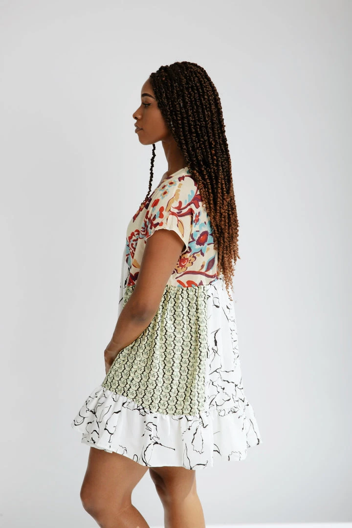 Piper & Scoot The Nessa Woven Color Block Dress In Lime Multi