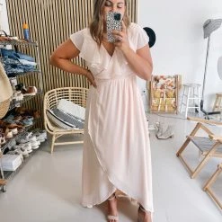 Piper & Scoot The Chantilly Ruffle High-Low Dress In Champagne Dresses