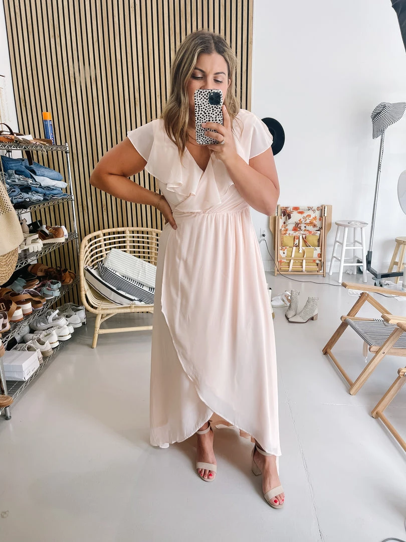 Piper & Scoot The Chantilly Ruffle High-Low Dress In Champagne Dresses