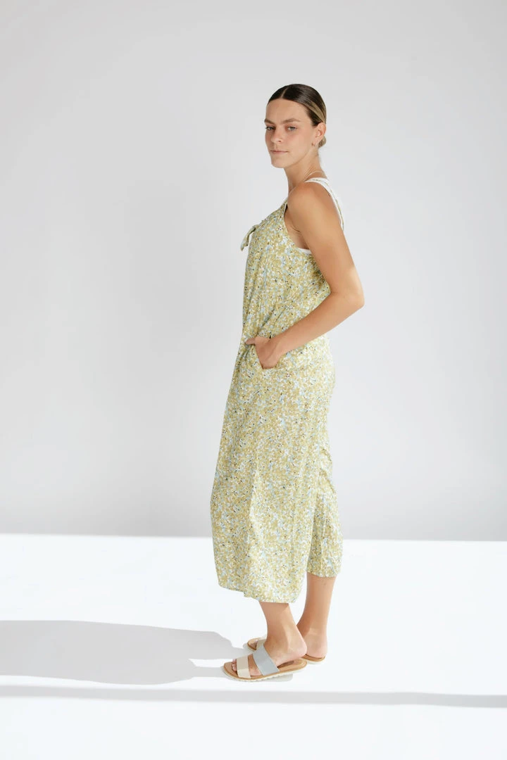 Piper & Scoot Bottoms + Jumpsuits The Bess Tie Jumpsuit In Chartreuse Floral