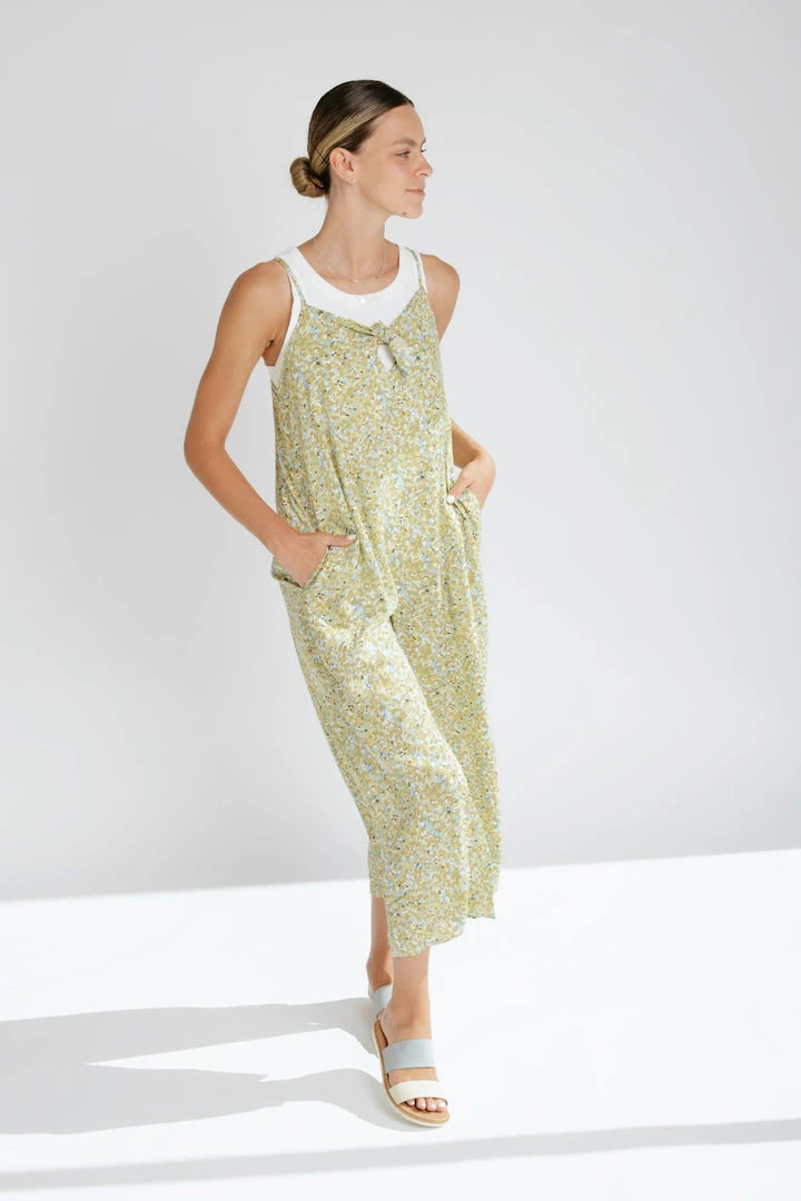 Piper & Scoot Bottoms + Jumpsuits The Bess Tie Jumpsuit In Chartreuse Floral
