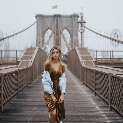 Piper & Scoot The Isla Velvet 3/4 Sleeve Wrap Dress In Gold