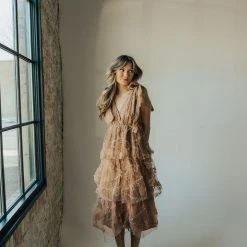 Piper & Scoot The Charlotte Chiffon Tank Midi Dress In Mocha