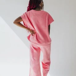 Piper & Scoot The Ronnie Textured Wide Leg Pant In Bubble Gum Pink Bottoms + Jumpsuits