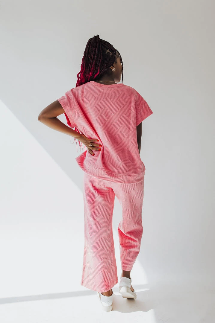 Piper & Scoot The Ronnie Textured Wide Leg Pant In Bubble Gum Pink Bottoms + Jumpsuits
