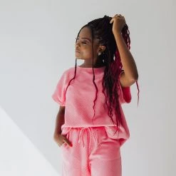 Piper & Scoot The Ronnie Textured Wide Leg Pant In Bubble Gum Pink Bottoms + Jumpsuits