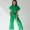Piper & Scoot The Ronnie Textured Wide Leg Pant In Kelly Green Bottoms + Jumpsuits