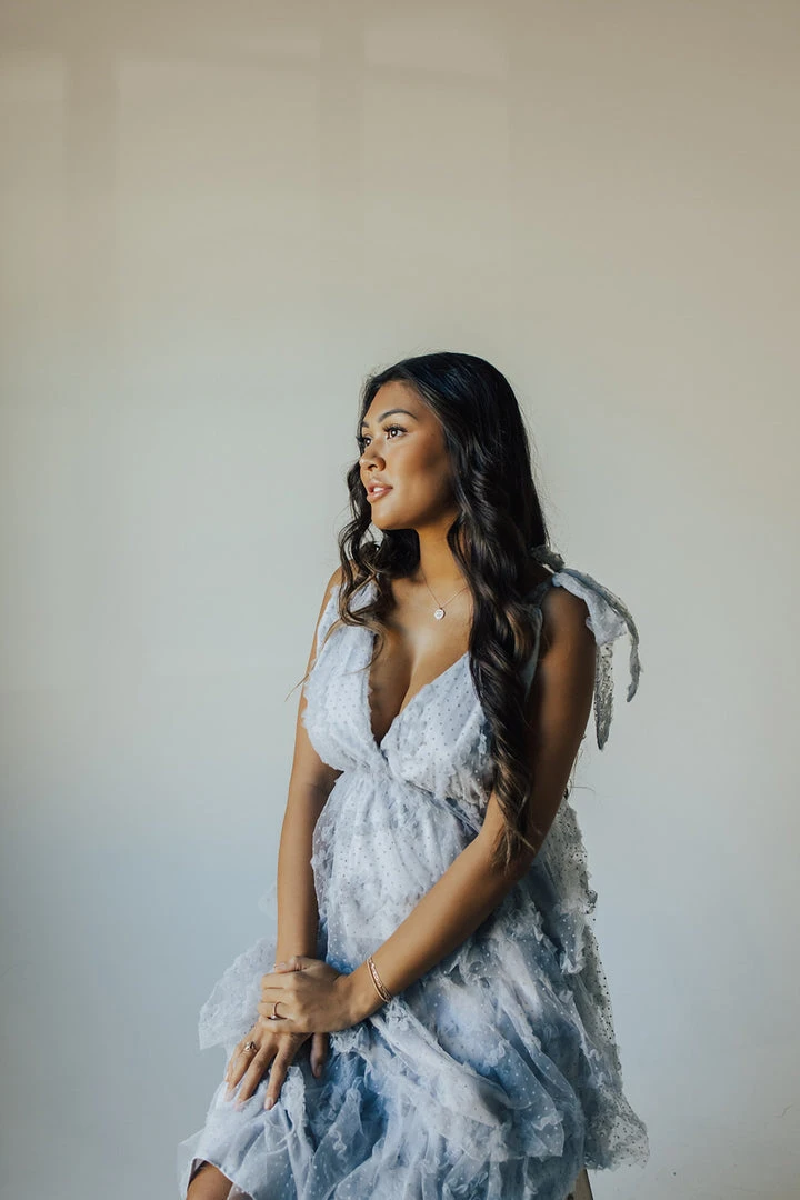 Piper & Scoot Dresses The Charlotte Chiffon Tank Midi Dress In Dusty Blue