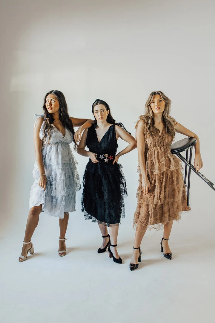 Piper & Scoot Dresses The Charlotte Chiffon Tank Midi Dress In Dusty Blue