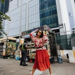 Piper & Scoot Dresses The Alyssa Ruffle Detailed Dress In Brick