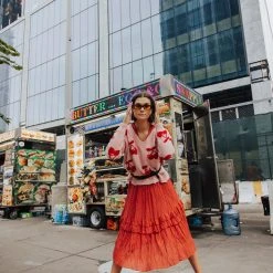 Piper & Scoot Dresses The Alyssa Ruffle Detailed Dress In Brick