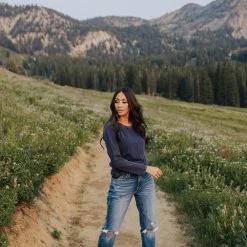 Piper & Scoot The Chad Crewneck Long Sleeve In Navy Tops