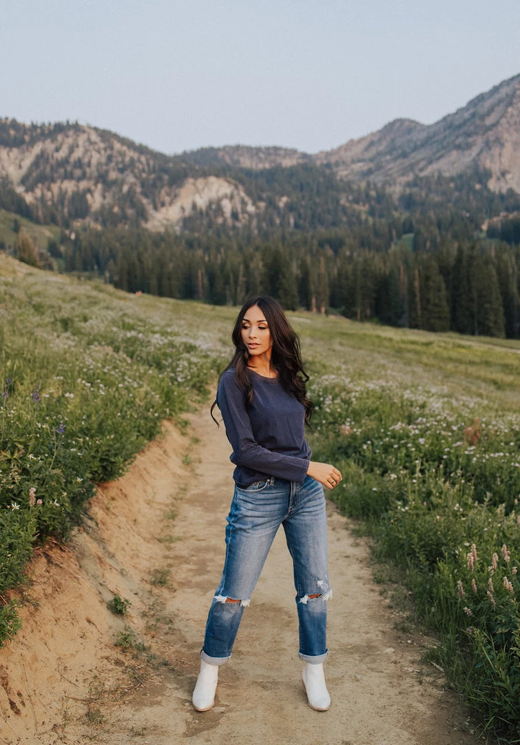 Piper & Scoot The Chad Crewneck Long Sleeve In Navy Tops