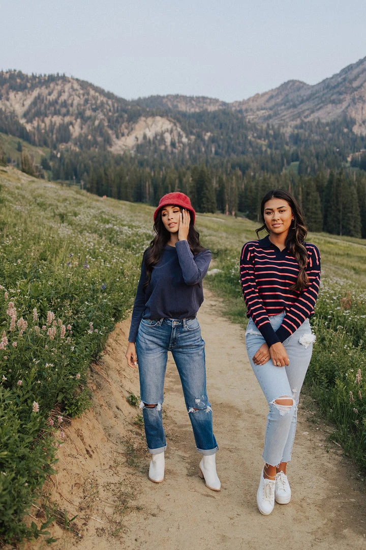 Piper & Scoot The Chad Crewneck Long Sleeve In Navy Tops