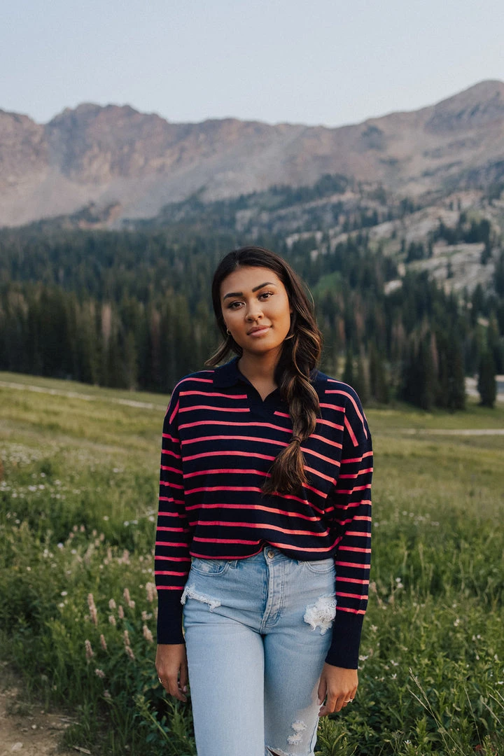 Piper & Scoot The Carlton Striped Sweater In Navy Tops