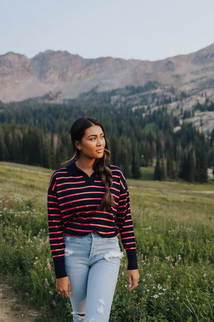 Piper & Scoot The Carlton Striped Sweater In Navy Tops