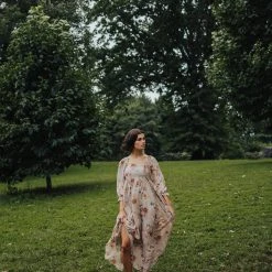 Piper & Scoot: The Louisa Floral Maxi Dress In Taupe Dresses
