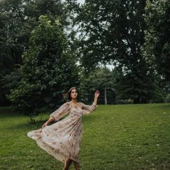 Piper & Scoot: The Louisa Floral Maxi Dress In Taupe Dresses