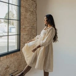 Dresses Piper & Scoot: The Adanna Floral Detail Dress In Cream